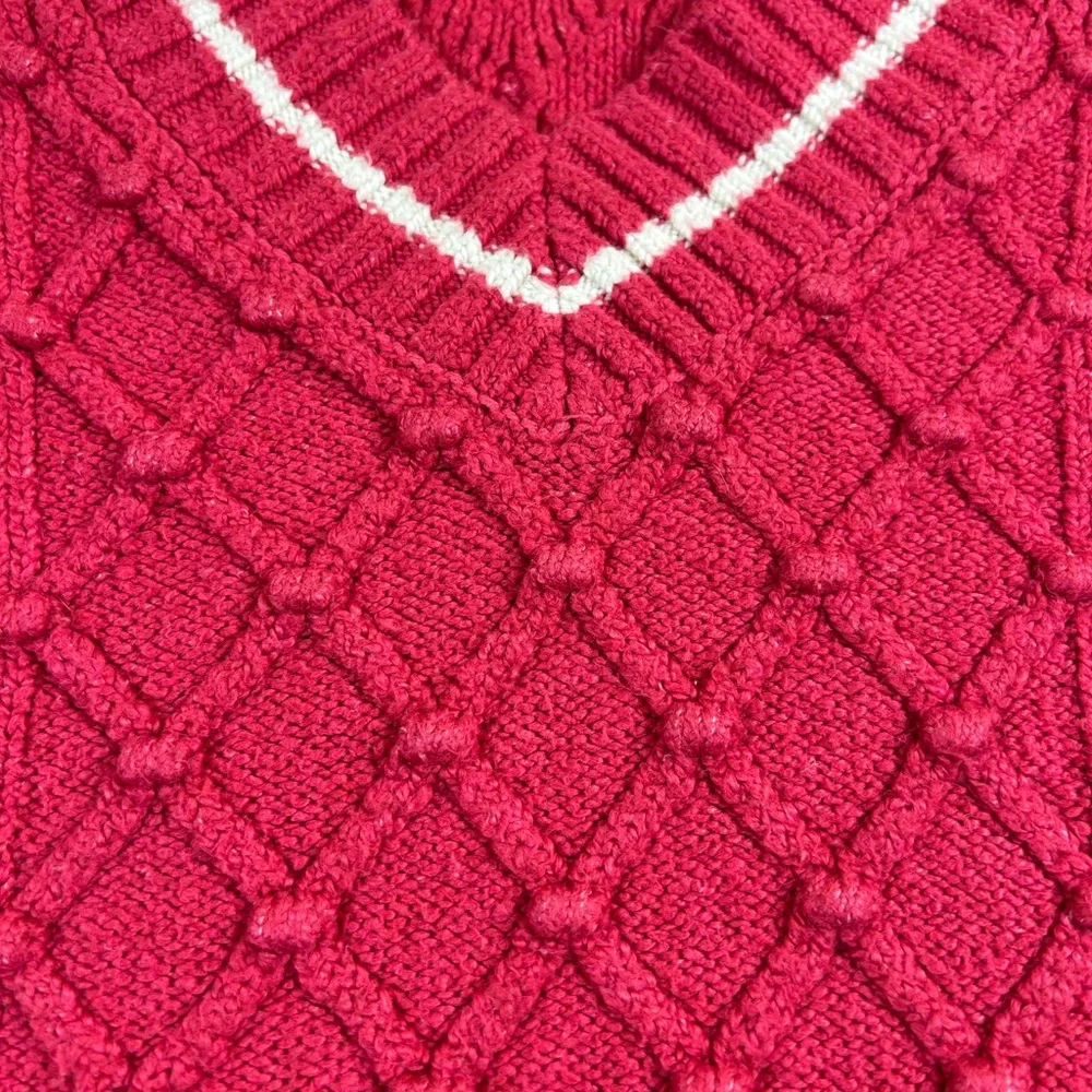 Anthropologie Maeve Tilly Varsity Cable Knit V-Neck Sweater Raspberry Pink 2X - Picture 4 of 11